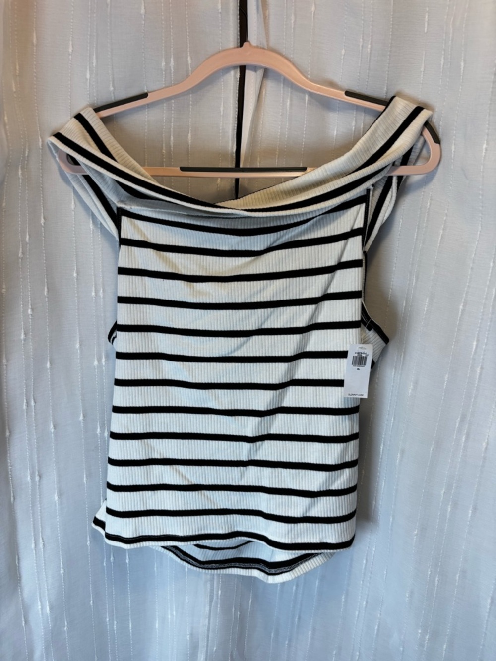 Old Navy White and Black Striped Off-Shoulder Ribbed Tank